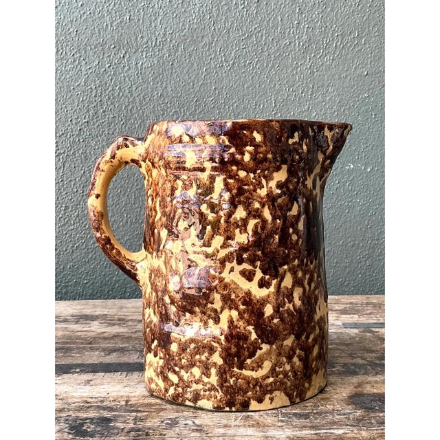 Vintage Ceramic Spatterware Pitcher For Sale - Image 10 of 12