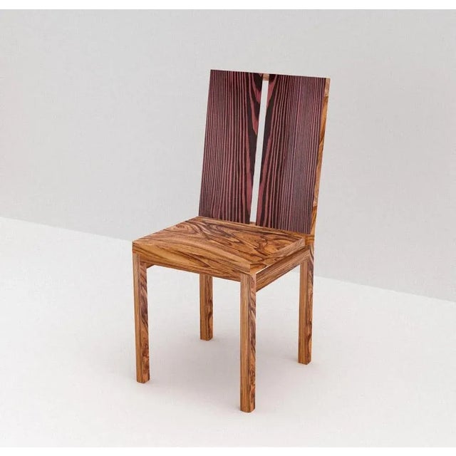 Set of 4 two stripe chairs by Derya Arpac. Dimensions: W 38 x D 45 x H 85 cm. Materials: oak & stained Dougles Fir. Also...