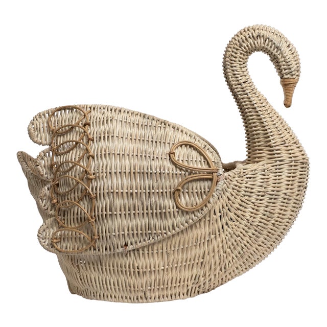 1970s Lucite Provence Rattan Swan Basket For Sale
