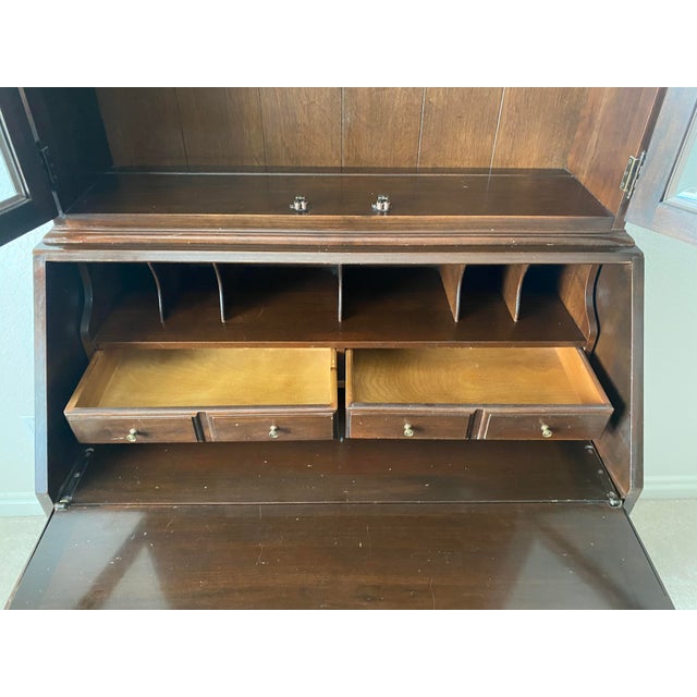 Ethan Allen Late 20th Century Exquisite Ethan Allen Georgian Court Cherry Drop Front Secretary Desk With Curio/Bookcase Top For Sale - Image 4 of 12