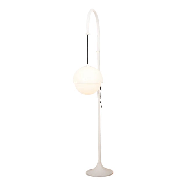 Model 4055 Height-Adjustable Floor Lamp in White Metal with Plastic Hemisphere Shade by Luigi Bandini Buti for Kartell, 1965 For Sale
