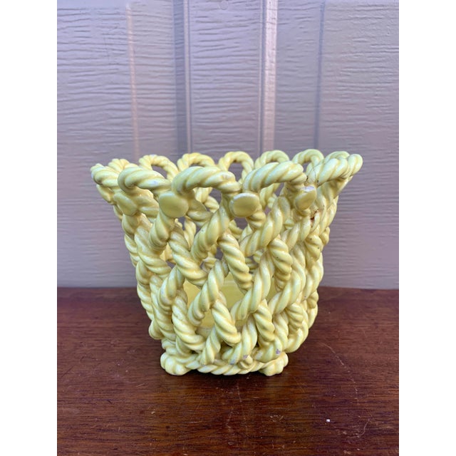 French Country Trompe l'Oeil Porcelain Rope Basket Cachepot For Sale - Image 9 of 11