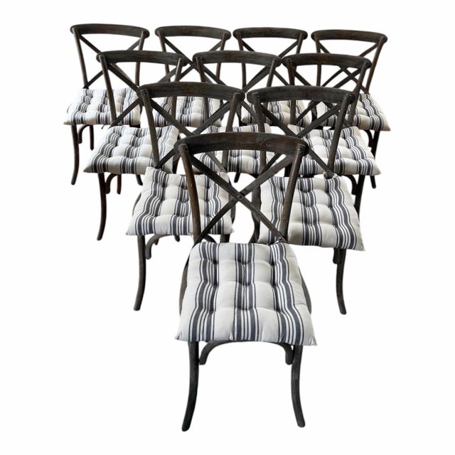 French Country Restoration Hardware Madeleine Rattan Dining Side Chairs With Cushions-Set of 10 For Sale - Image 3 of 12