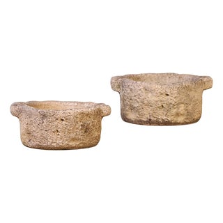 Pair of French Carved Stone Planters With Handles, C. 1910 For Sale