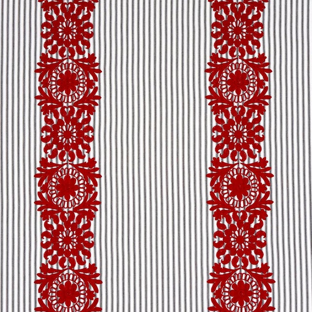 Schumacher Schumacher Joelle Stripe Fabric, Red on Black For Sale - Image 4 of 4