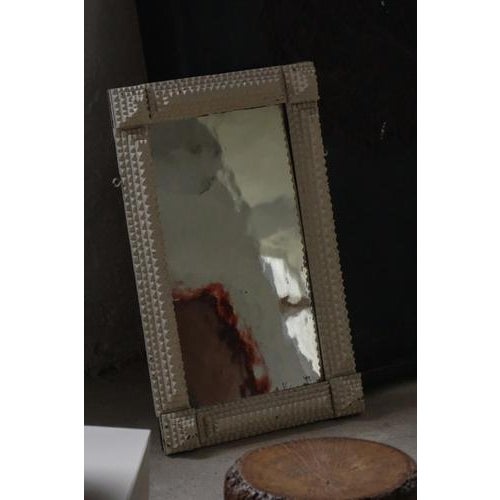 Gold Hand-Carved Tramp Art Style Wall Mirror with White Painted Frame, Early 1900s For Sale - Image 8 of 18