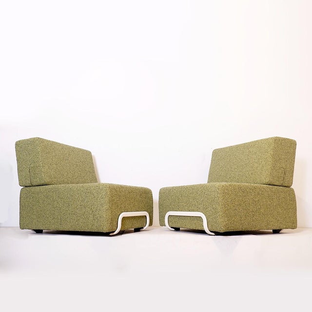 Lounge Chairs with White Metal Frames and Mottled Green Upholstery, 1960s, Set of 2, in Very Good conditions. Designed...