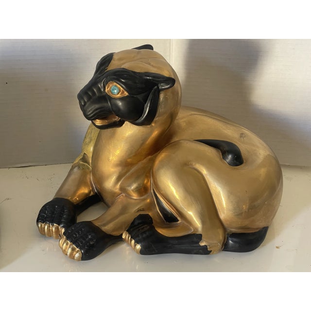 Ceramic Pair of Gold Porcelain Bastet Cat Giddesses Protectors of Women Qing Dynasty For Sale - Image 7 of 12