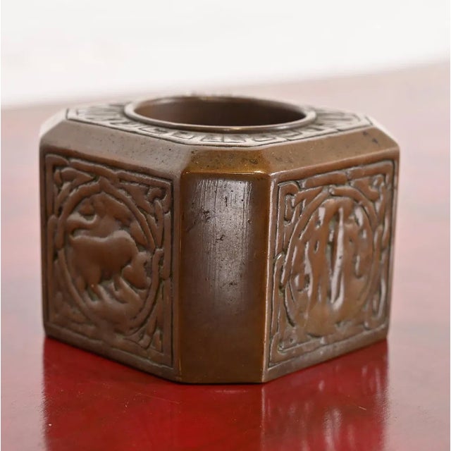 Tiffany Studios Bronze Zodiac Pen or Brush Cup Holder, Signed and Numbered For Sale - Image 9 of 12