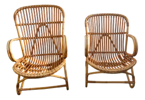 Set of His and Hers Rattan Lounge Chairs from Rohé Noordwolde, 1950s