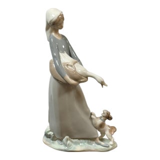 Fulgencio García for Lladró Girl With Goose and Dog Porcelain Figurine, Signed For Sale