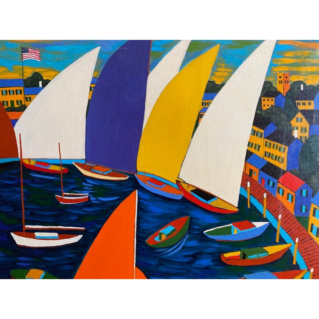 Claudio Gasparini Martha's Vineyard Harbor Scene For Sale - Image 4 of 5