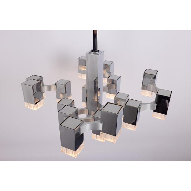 Large Cubic Chrome and Acrylic Glass 17-Light Chandelier by Gaetano Sciolari, Italy, 1960s For Sale - Image 13 of 18