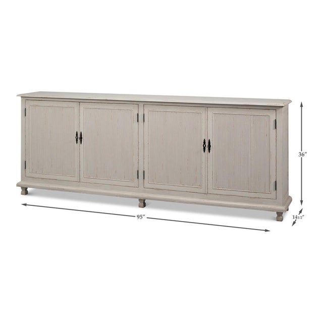 Swedish Gustavian Reeded Sideboard in Soft Gray - 95" For Sale - Image 11 of 11