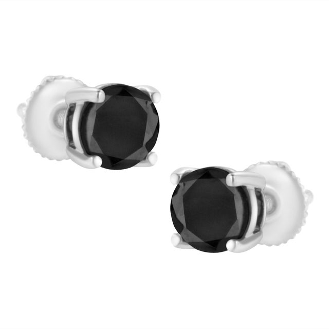 Contemporary .925 Sterling Silver 1.00 Cttw Round Brilliant-Cut Black Diamond Classic 4-Prong Stud Earrings with Screw Backs - 2 Pieces For Sale - Image 3 of 6