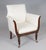 Antique English Regency faux rosewood bergere or armchair in lyre shape, carved out-swept arms, raised on tapering turned...