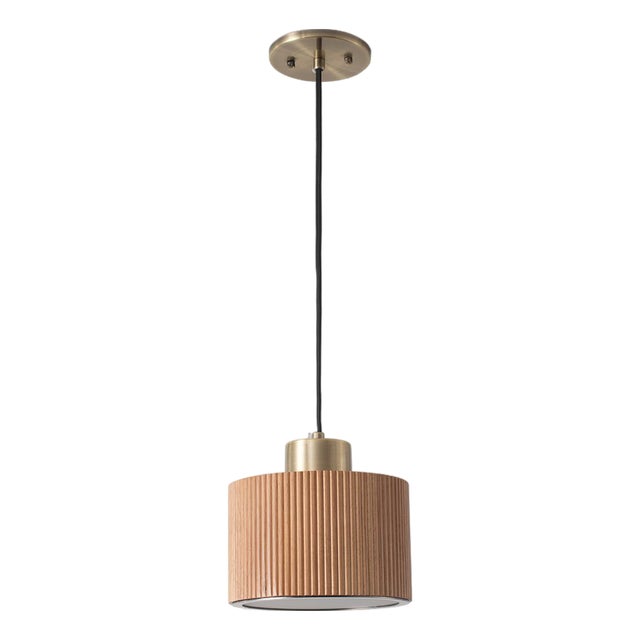 Tambo Pendant Light - Natural Ash Wood Finish, Weathered Brass Base For Sale