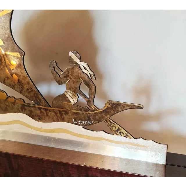 1930s Art Deco Brass Boat Sculpture by L. Gerfaux For Sale - Image 5 of 11
