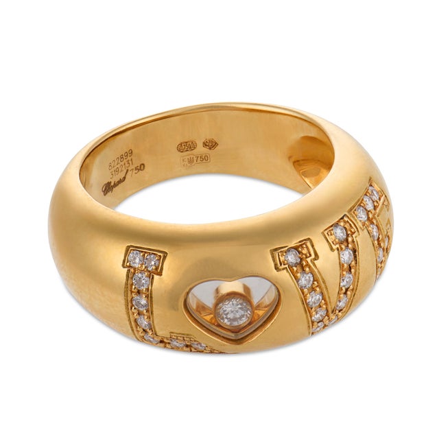 Contemporary Chopard Vintage Diamond 18k Yellow Gold Love Ring, Size 6.5 For Sale - Image 3 of 5
