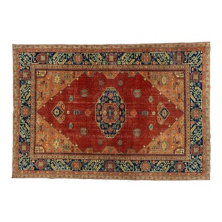 Antique Persian Serapi Heriz Red Medallion Rug For Sale