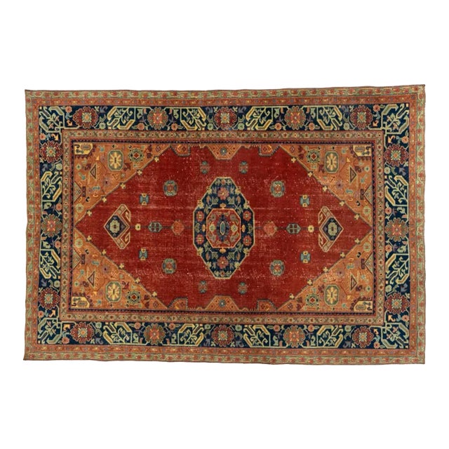 Antique Persian Serapi Heriz Red Medallion Rug For Sale
