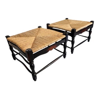 1980s French-Country Oversized Ottoman Set With Rush Seating For Sale