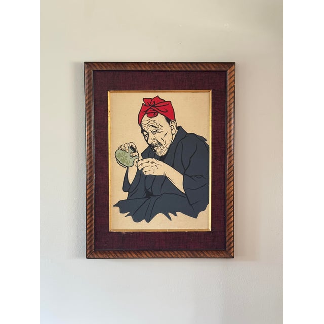 Asian Vintage Asian Figural Textile Art Panels in Wood Frames – Pair For Sale - Image 3 of 12