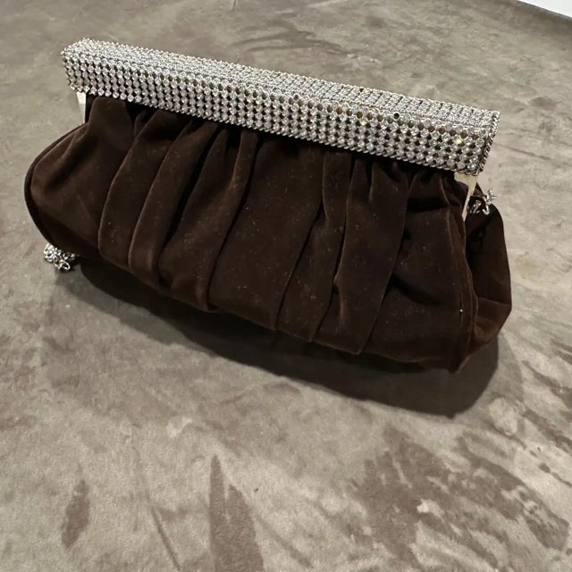 An Elegant 1980s Brown Suede and Rhinestones Italian Evening Bag For Sale - Image 18 of 18