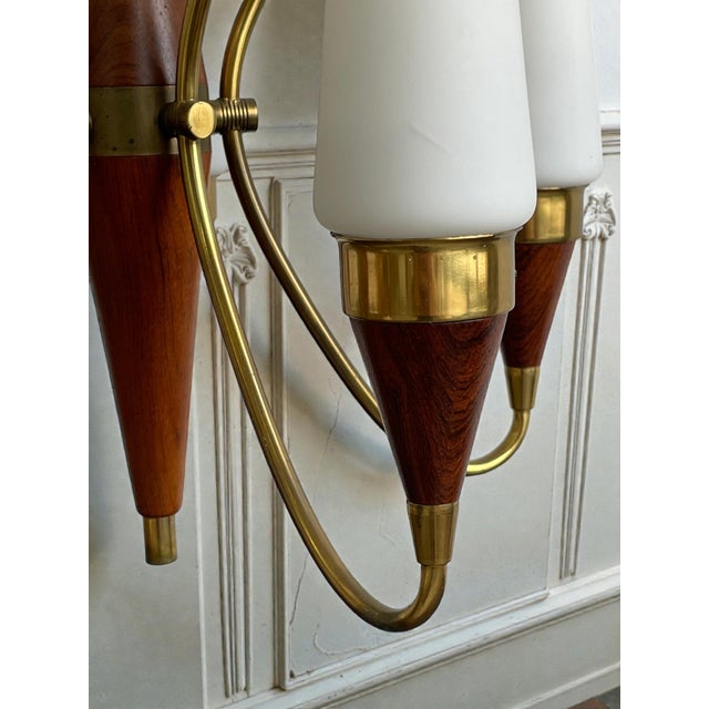 Danish Modern Teak and Brass Chandelier by Bent Karlby for Lyfa, Denmark, 1960s For Sale - Image 11 of 13