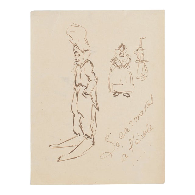 The Caricature - Original China Ink Drawing - 1950s 1950s For Sale