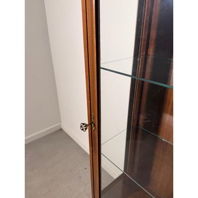 Brown Louis XVI Style Glass Display Cabinet with Decorative Metal Mounts For Sale - Image 8 of 9