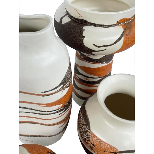 1960s Royal Haeger Pottery Vases W Brown & Russet Drip Glaze on Ivory Ground- Set of 5 For Sale - Image 10 of 12