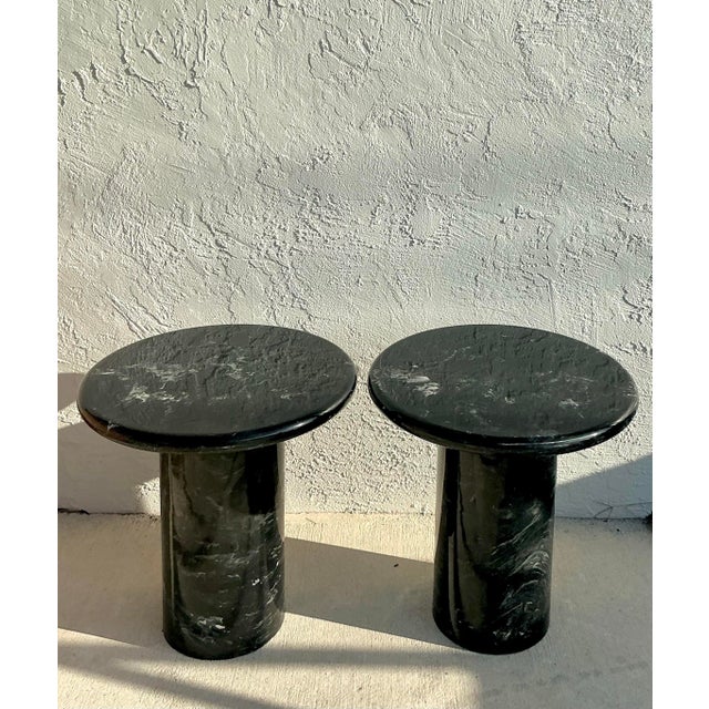 Vintage Boho Black Marble Side Tables - A Pair For Sale - Image 4 of 7