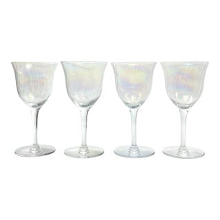1960s Vintage Mid-Century Lustre Iridescent Rainbow Pearl Optic Set of 4 Wine Glasses For Sale