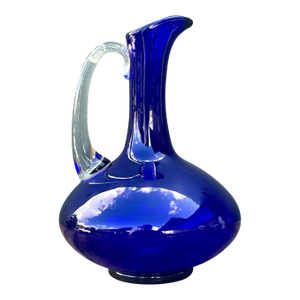 Vintage Boho Signed Blue Art Glass Pitcher