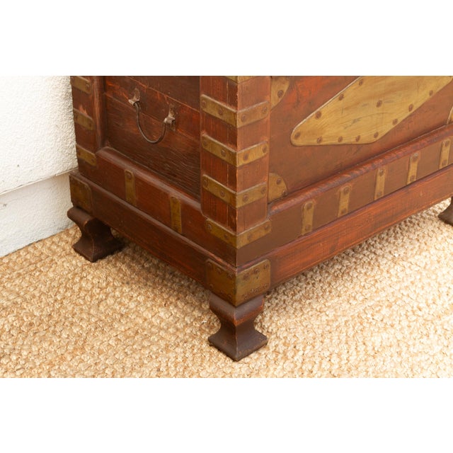 Vintage Teak & Brass Captain's Chest For Sale In Los Angeles - Image 6 of 11