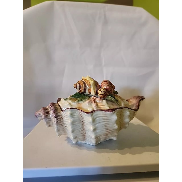 Nautical Vintage MCM Nautical Coastal Fitz and Floyd Covered Ceramic Dish Tureen For Sale - Image 3 of 9