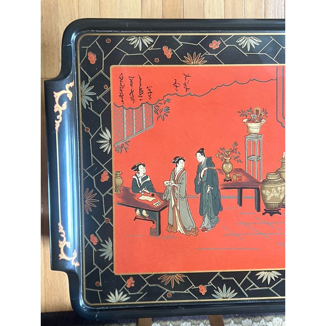 Vintage Drexel Heritage Et Cetera” Hand-Painted Chinoiserie & Black Lacquer Coffee Table For Sale In New York - Image 6 of 9