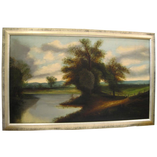 1900 - 1909 Early 20th Century Antique River Landscape Oil Painting For Sale - Image 5 of 5