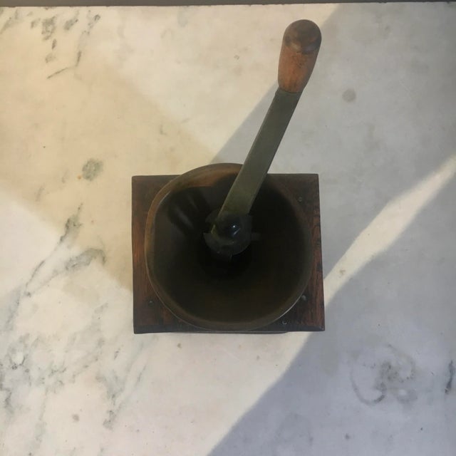19th Century 19th Century Antique Copper + Wood Coffee Grinder For Sale - Image 5 of 7