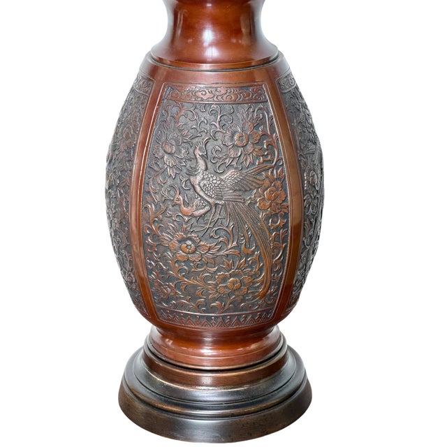 1970s Vintage Cast Bronze Table Lamp Asian Inspired by Marbro For Sale - Image 5 of 10