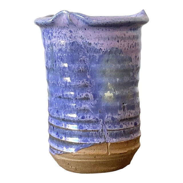 Vintage Original Studio Pottery Drip Glaze Vase For Sale