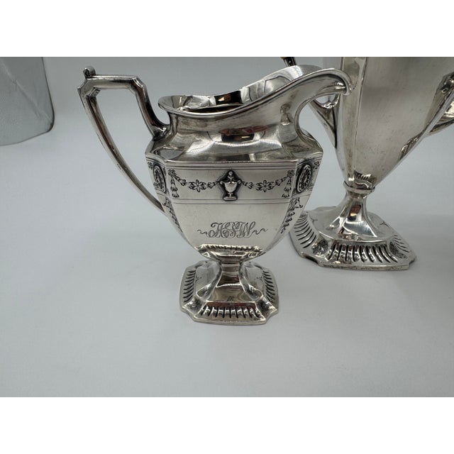3 Piece American Tea Set by Frank W. Smith Silver Co. Mid 20th Century For Sale - Image 4 of 9