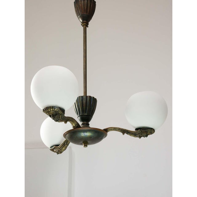 Art Deco French Brass Figural Chandelier, 1930 For Sale - Image 14 of 18