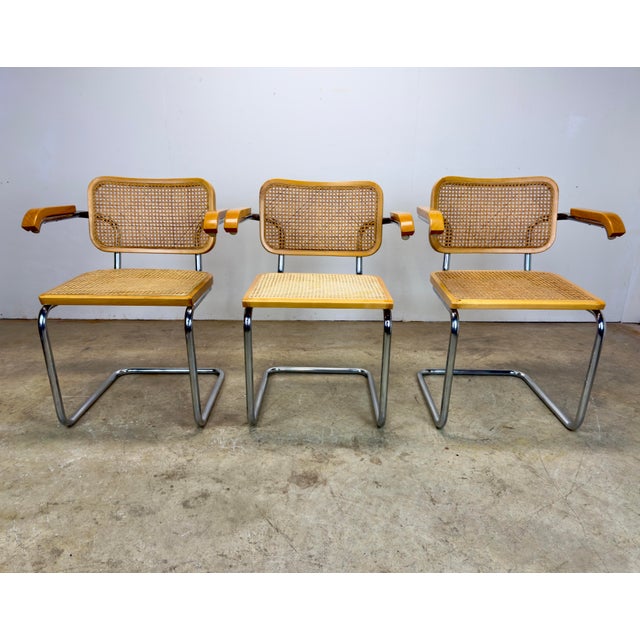 Vintage Set of 6 Marcel Breuer Cesca Style Cane & Tubular Chrome Chairs For Sale - Image 10 of 12