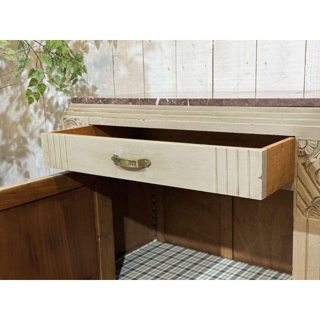 Wood Art Deco Sideboard in Walnut, Oak and Marble Top For Sale - Image 7 of 18