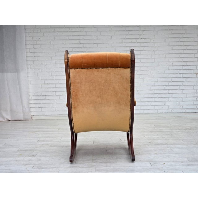 Vintage Scandinavian Rocking Chair in Velour and Dark Beech, 1960s For Sale - Image 12 of 18