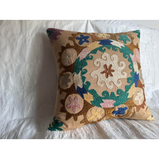 Contemporary Antique 1900s Suzani Pillow For Sale - Image 3 of 4
