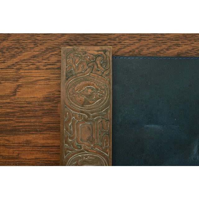 Tiffany Studios New York Zodiac Pattern Bronze Blotter Ends With Leather Desk Blotter For Sale In South Bend - Image 6 of 14