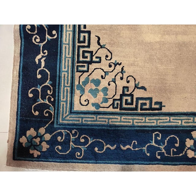 Chinese 1930s Beige Medallion Antique Chinese Peking Rug 6' 0" X 8' 9" Handknotted Wool Carpet For Sale - Image 3 of 4